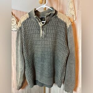F/X Fusion Men's Olive Grayish Textured Button Crewneck Sweater